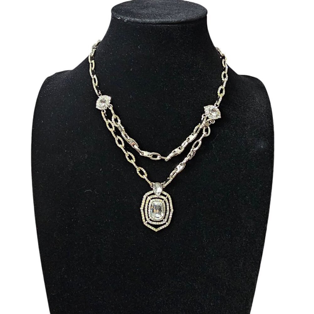CAROLEE LUX Silver Tone Link Necklace And Pendent Rhinestone Necklace